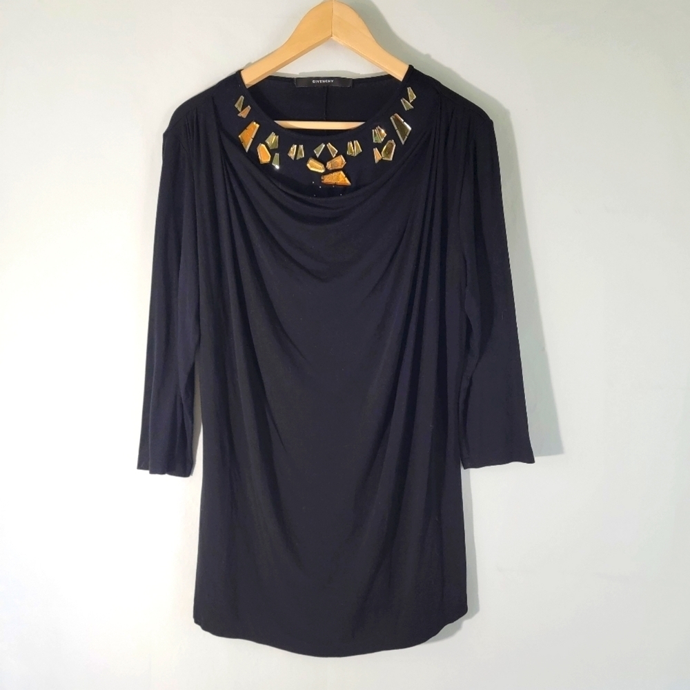 GIVENCHY Black Drape Embellished Top Sz M 3/4 Sleeve Goth Fairy Grunge Luxury - Picture 12 of 12